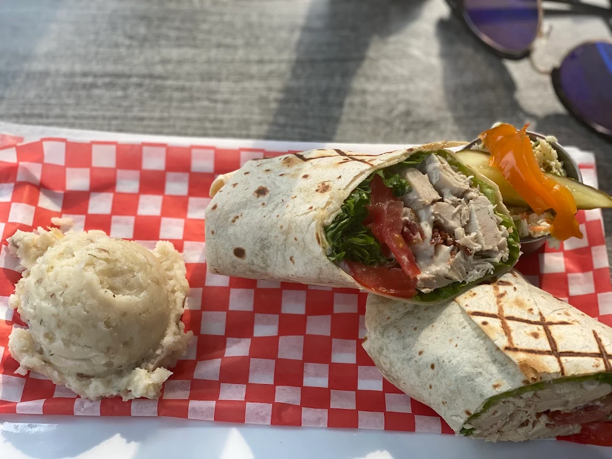 Chicken Caesar Wrap with Mashed Potatoes