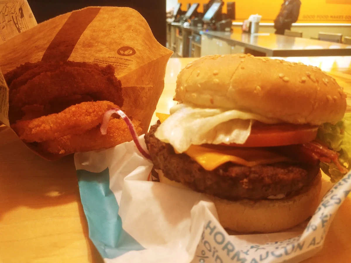 Grapa Bacon Burger and Onion Rings