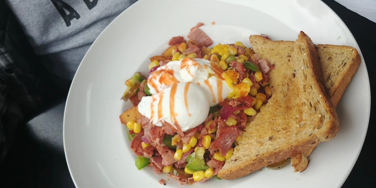 Poached Eggs on Pastrami Hash