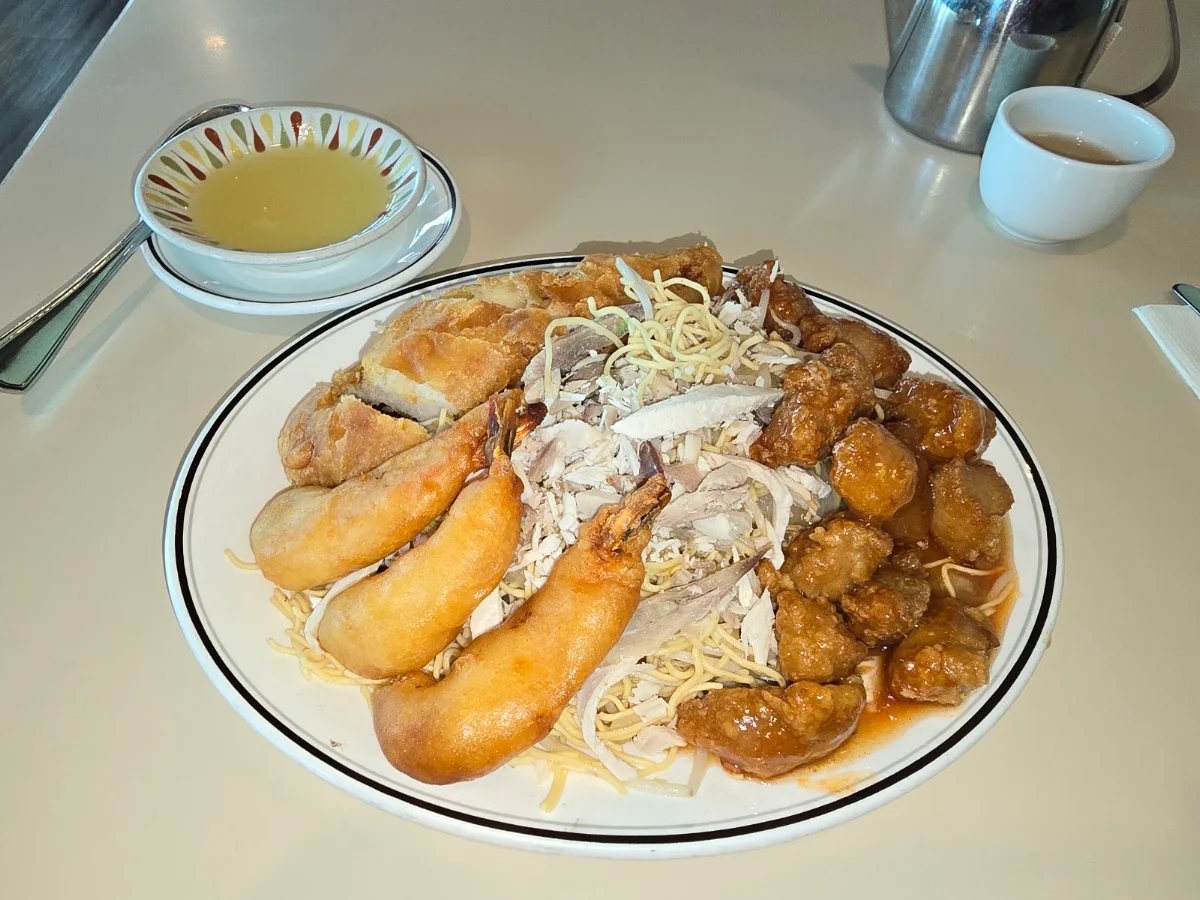 Deep Fried Shrimp Lemon Chicken Sweet and Sour Pork with Chow Mein