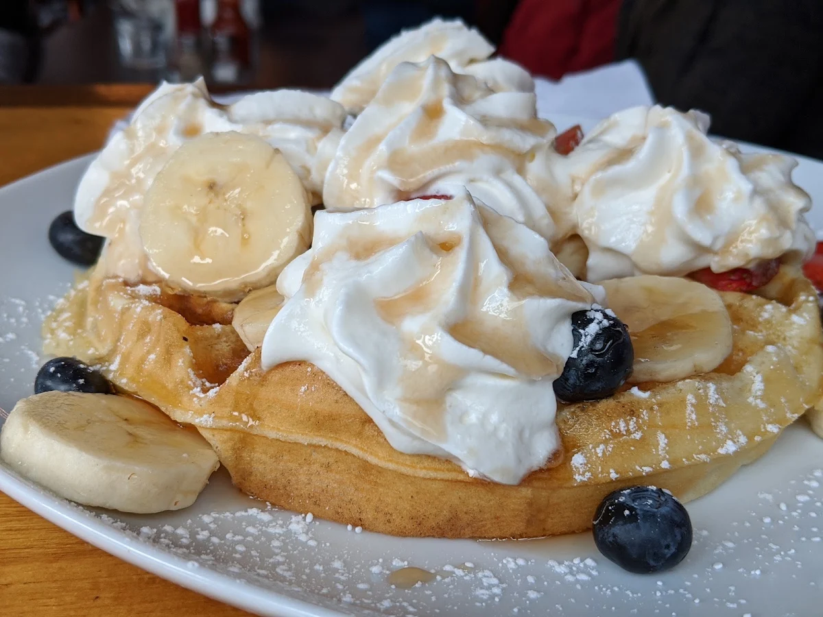 Waffles with Fresh Fruit and Whipped Cream