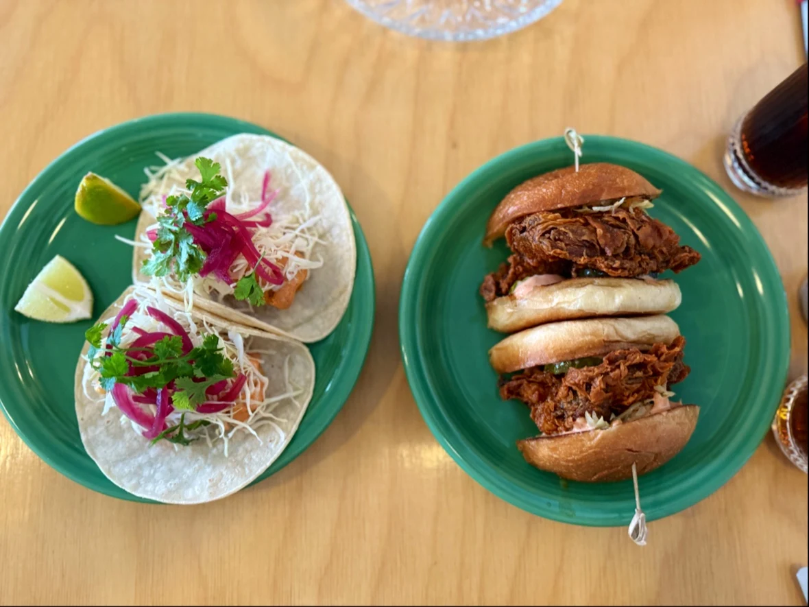 Fish Tacosand Fried Chicken Sandwich