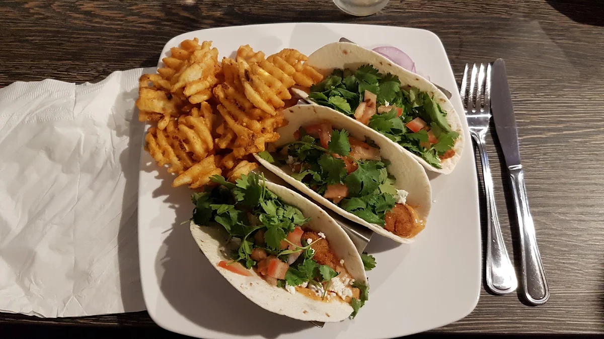 Breaded Shrimp Tacos with Fries