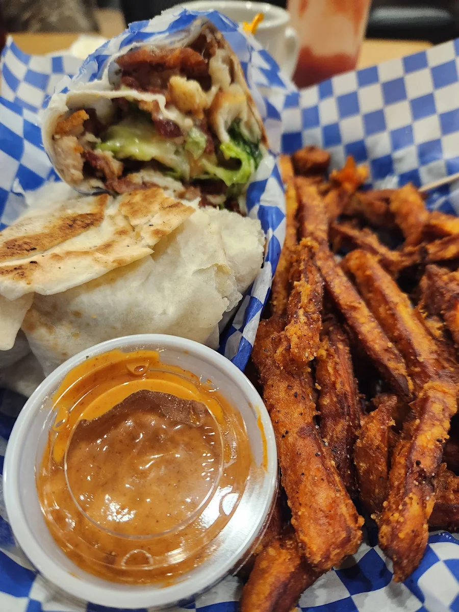Chicken Caesar Wrap with Sweet Potato Fries