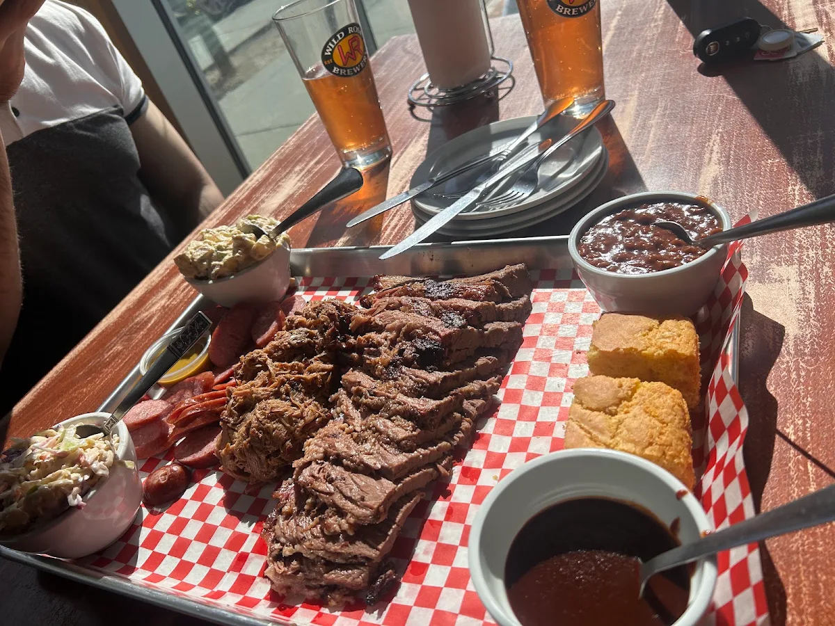 Brisket Pulled Pork Corn Bread Beans Sausages