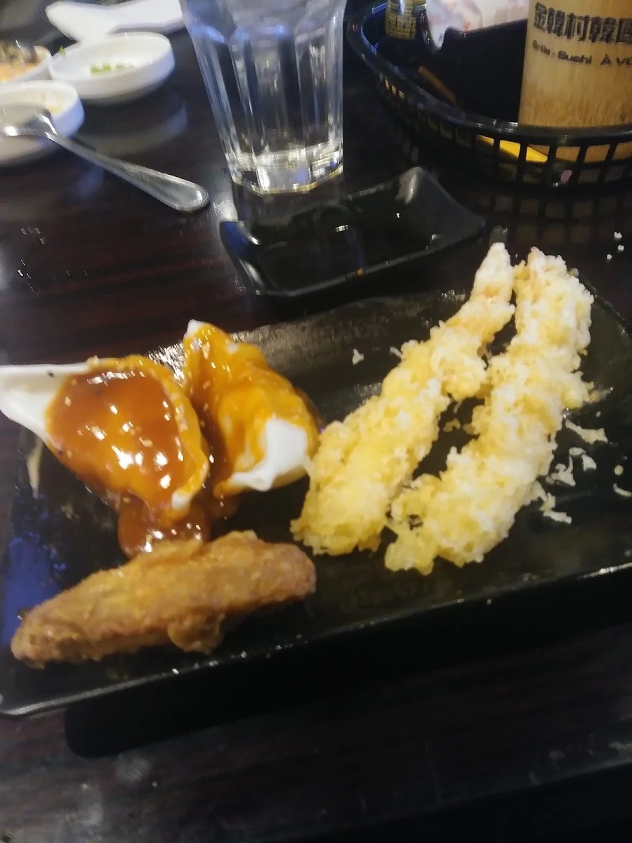 Tempura Shrimp Chicken Wing and Dumplings