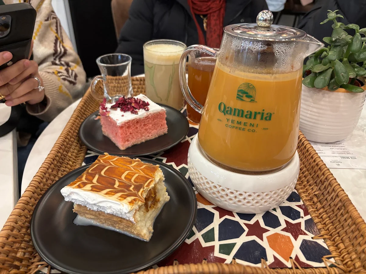 Caramel Milk Cake Rose Milk Cake and Qamaria Tea