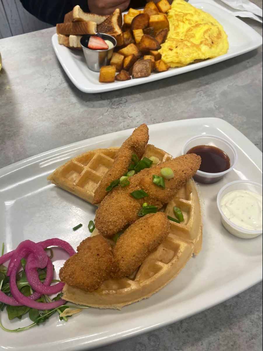 Chicken Waffle Sandwich with Home Fries