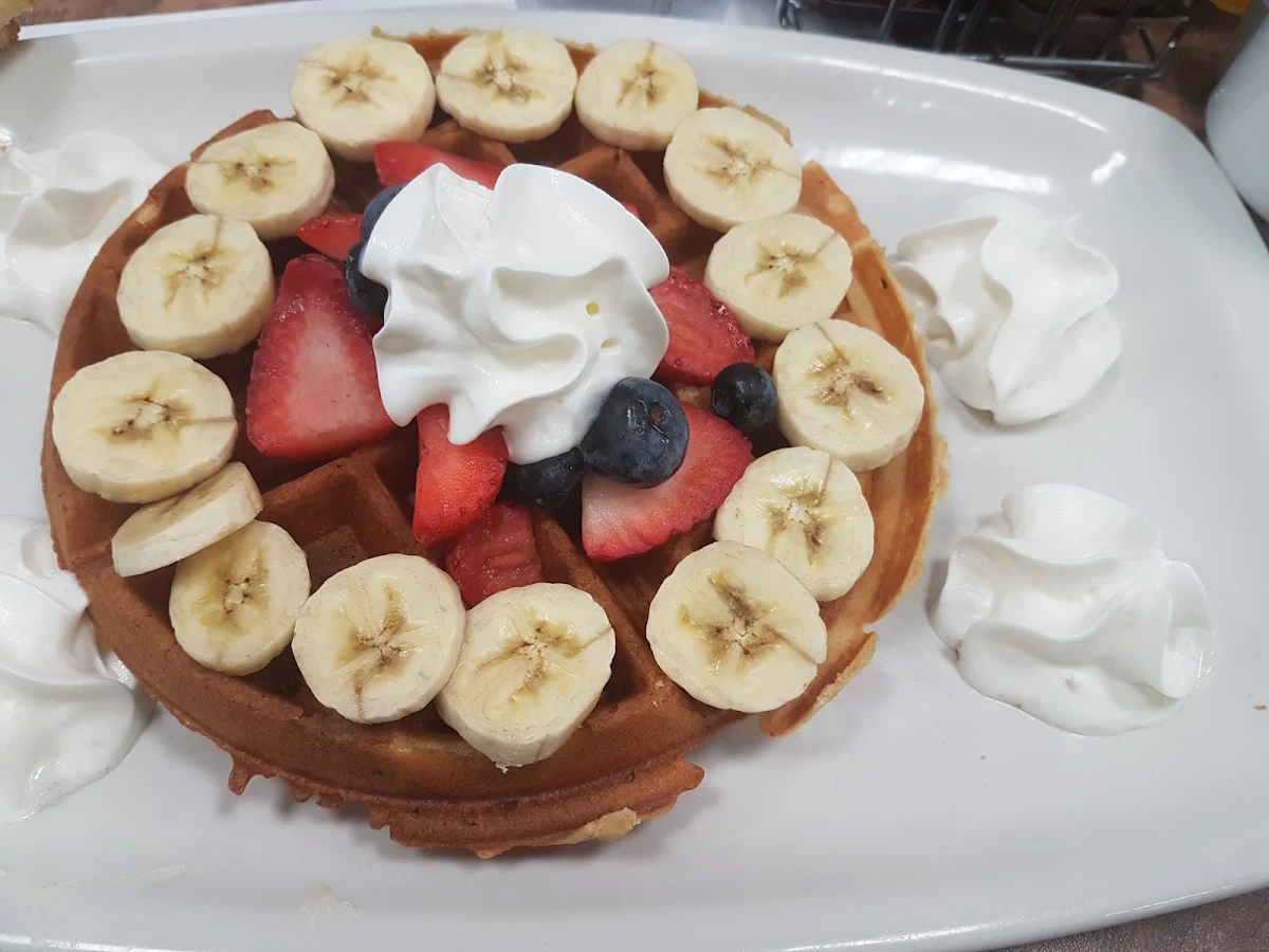 Fruit Waffles with Whip Cream