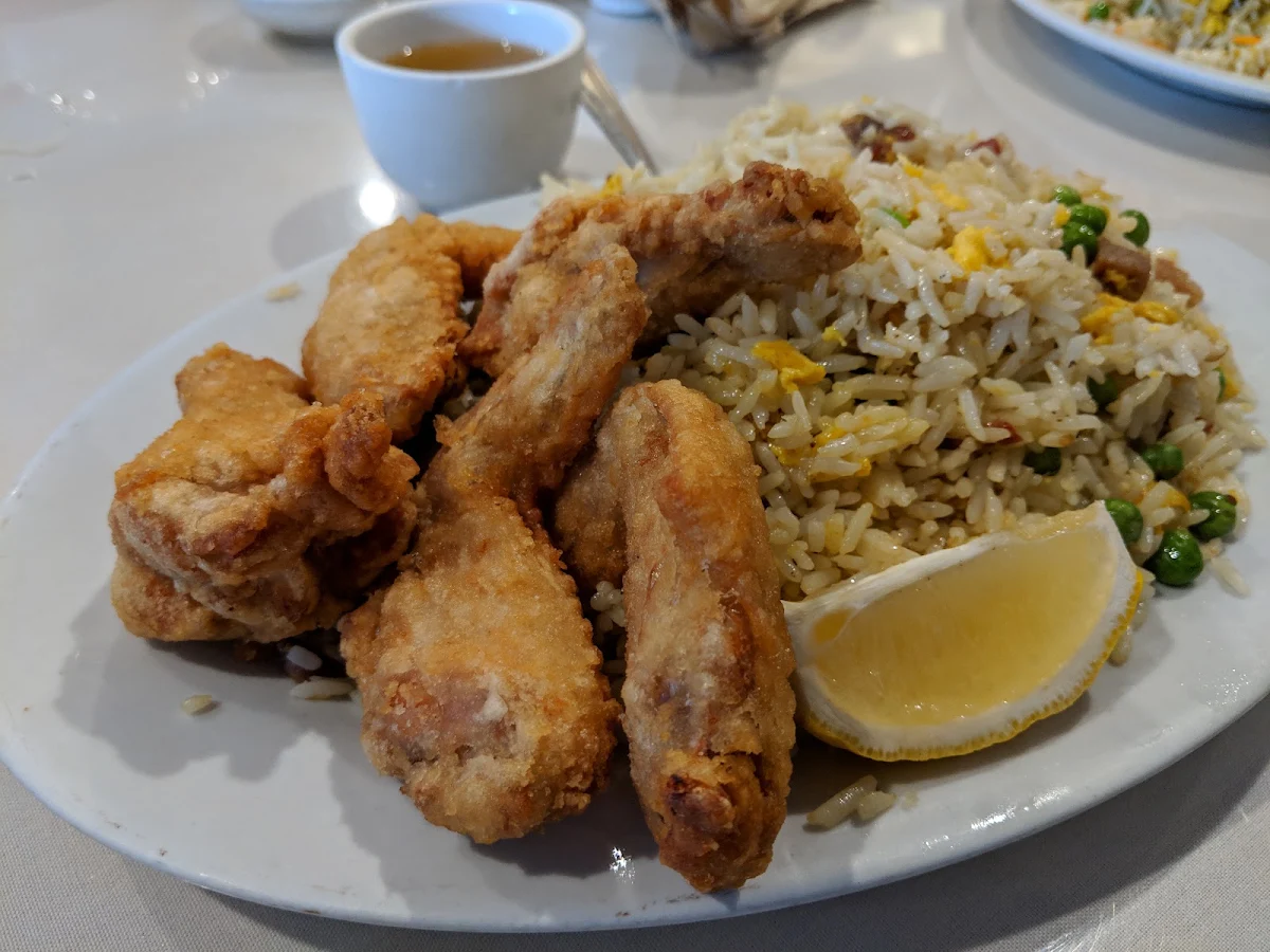 BBQ Pork Fried Rice with Chicken Wings
