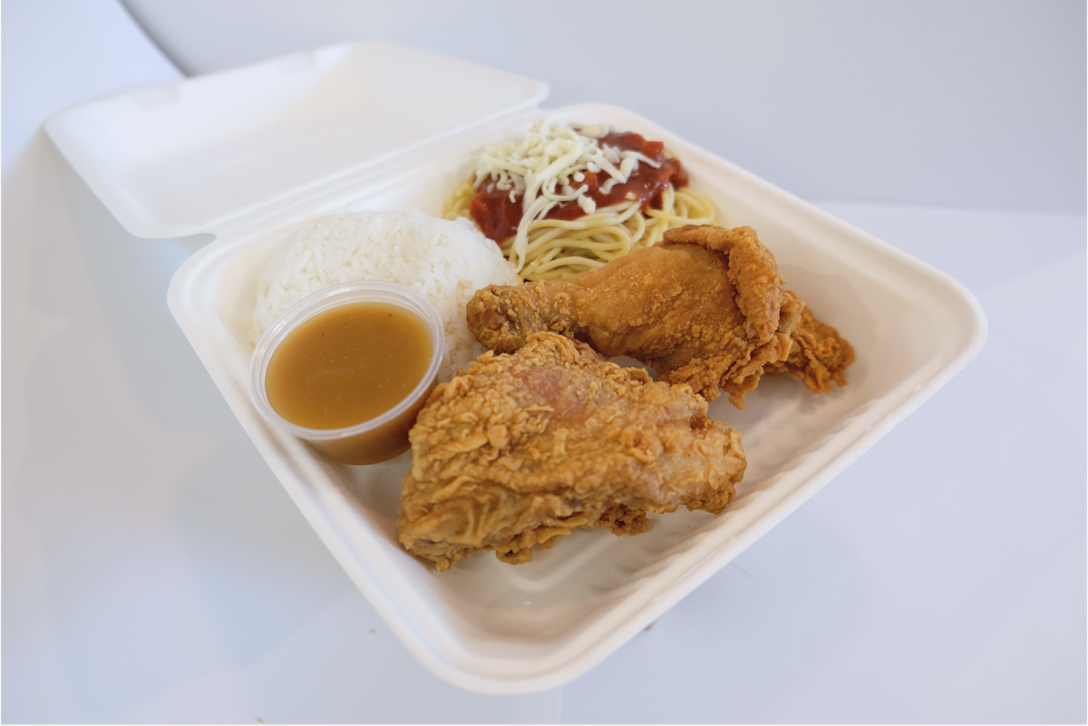 - 2 PC Fried Chicken Rice or Fries