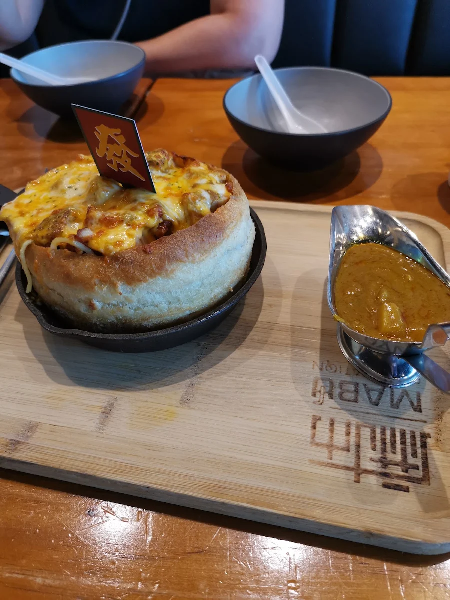 Cheese Top Creamy Alfredo Mushroom Chicken in Baked Bread Bowl
