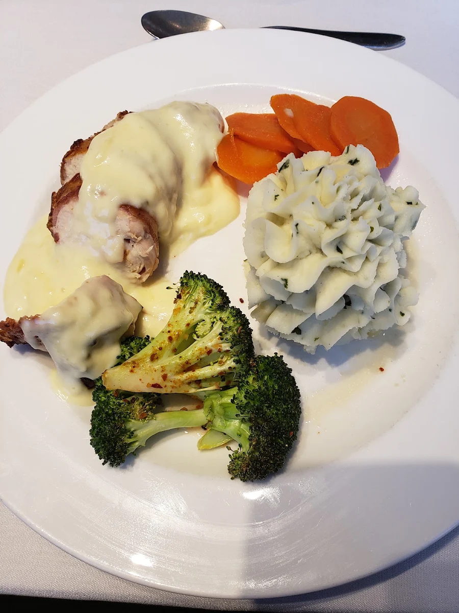 Bacon Wrapped Chicken with Mixed Vegetables and Mashed Potatoes