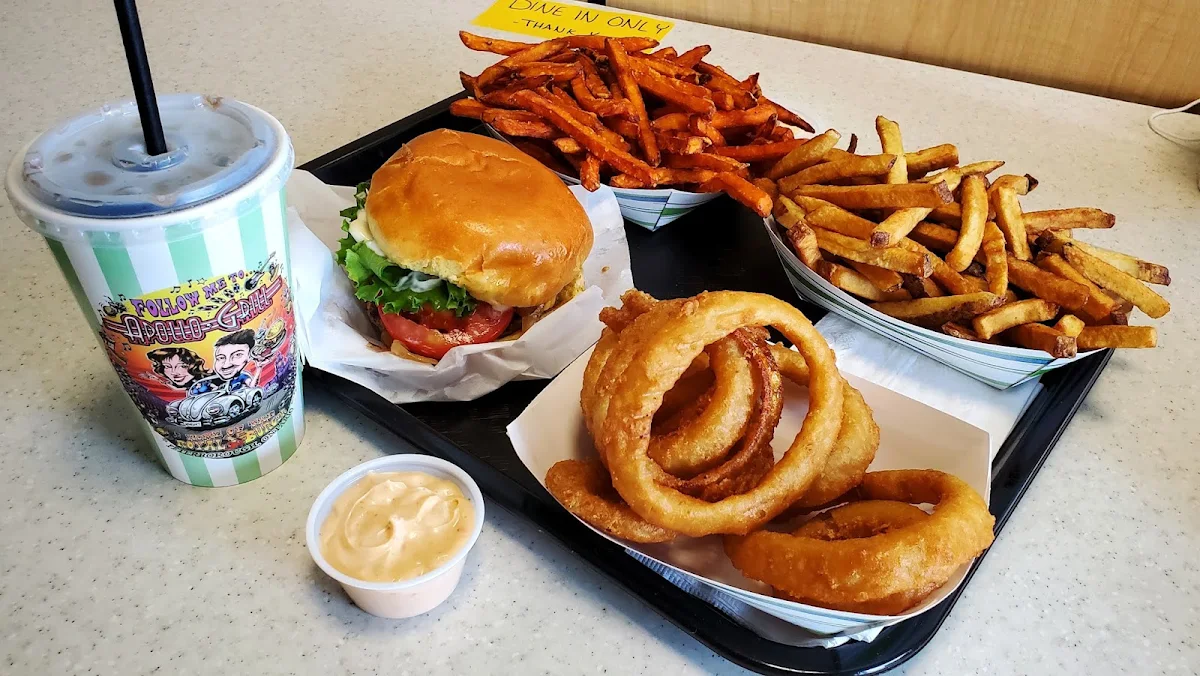Double Cheeseburger Sweet Potato Fries Regular Fries Onion Rings and Fountain Pop