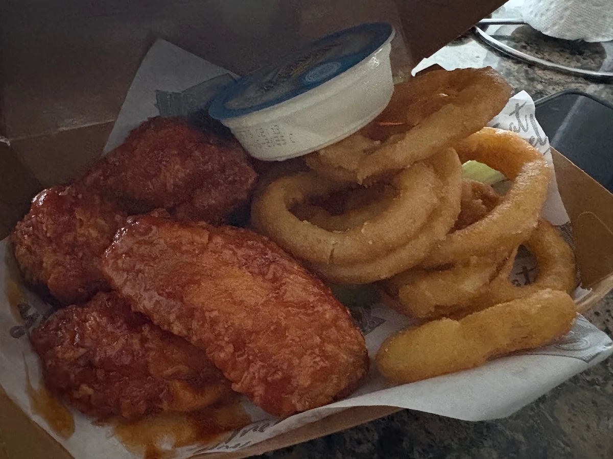 Hot BBQ Wings with Onion Rings