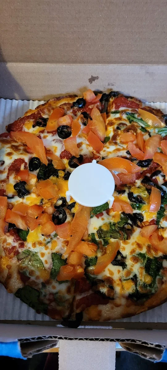 Tomato Olives and Spinach Thin Crust Cheese Pizza