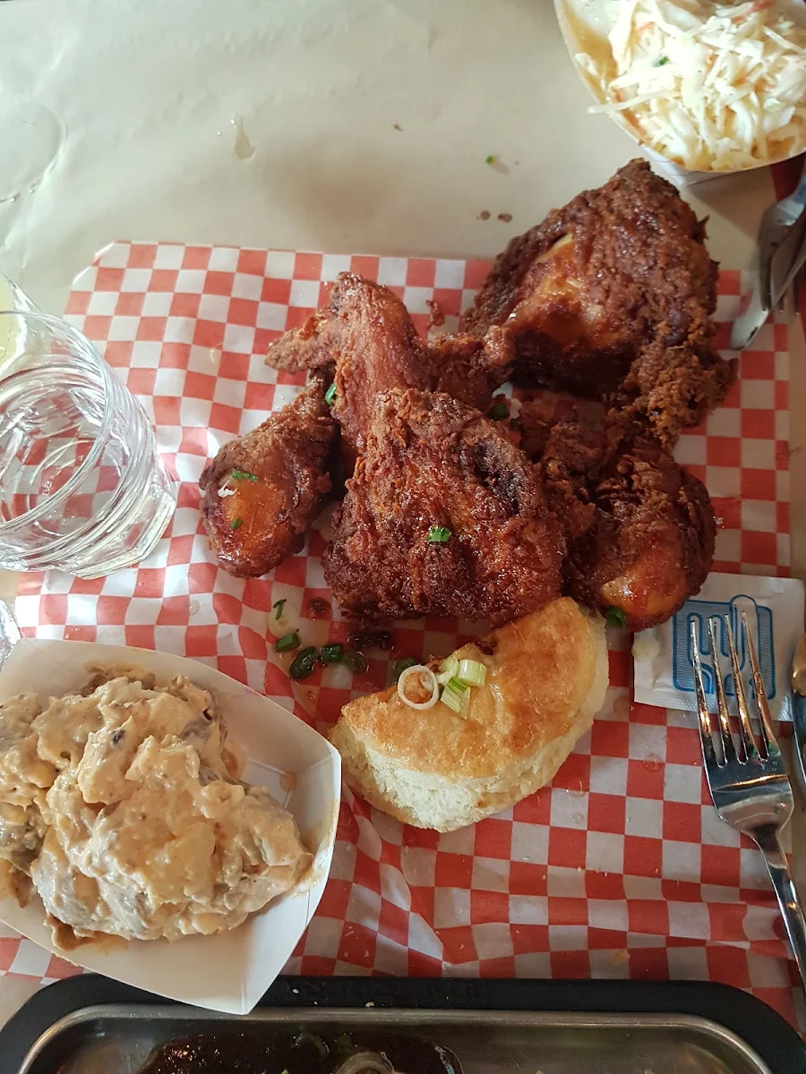 Fried Chicken with Coleslaw and Potato Salad