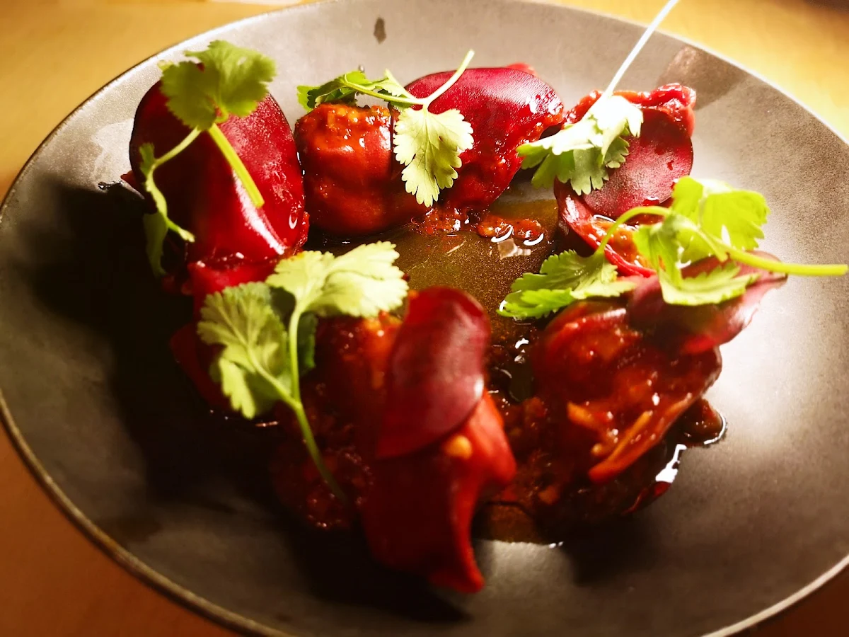 Duck Confit and Beet Dumplings