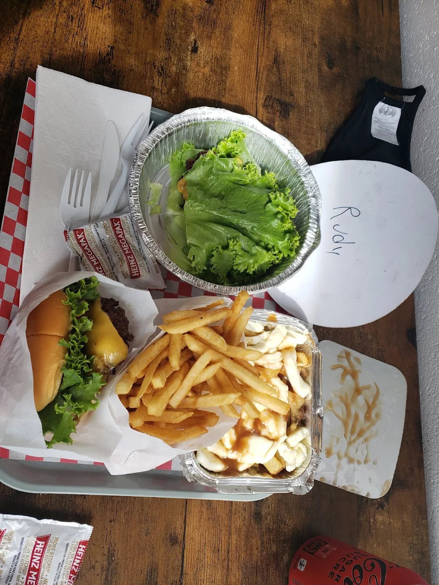 Rudy Burger Lettuce Wrapped Rudy Burger Fries and Poutine