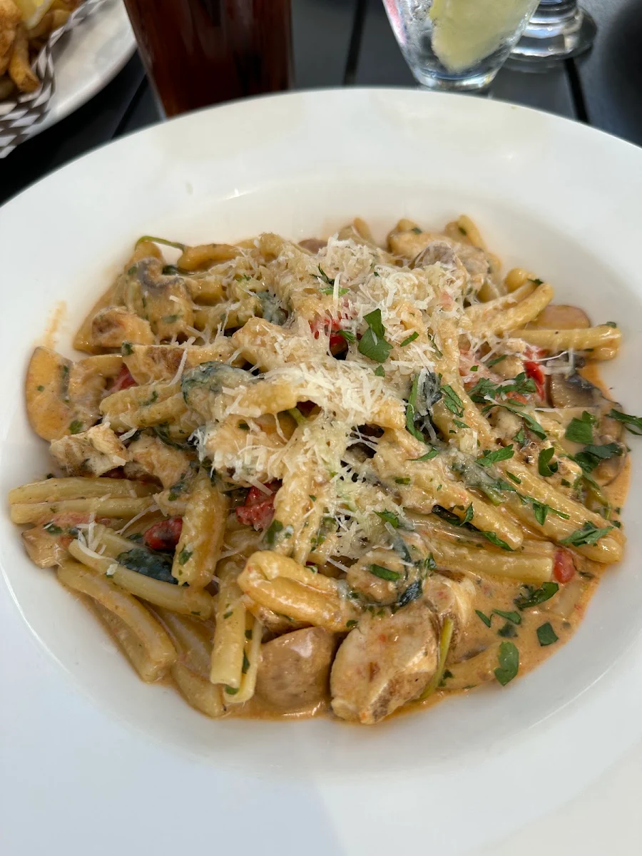 Pasta Alfredo with Mushrooms and Chicken Parmesan