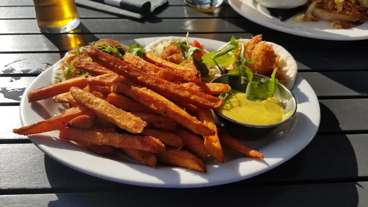Shrimp Tacos with Sweet Potato Fries