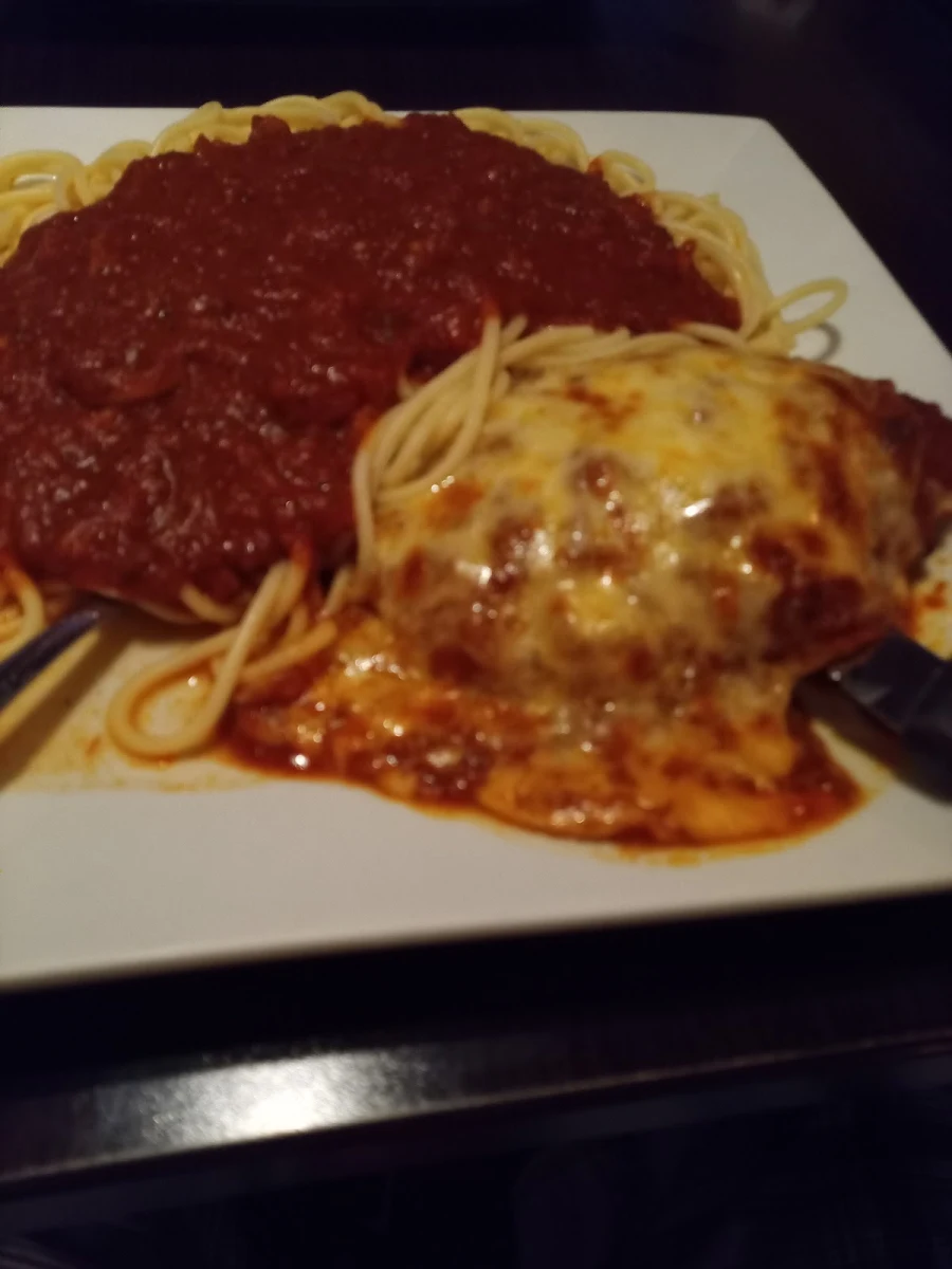 Chicken Parmesan with a Side of Spaghetti Bolognese