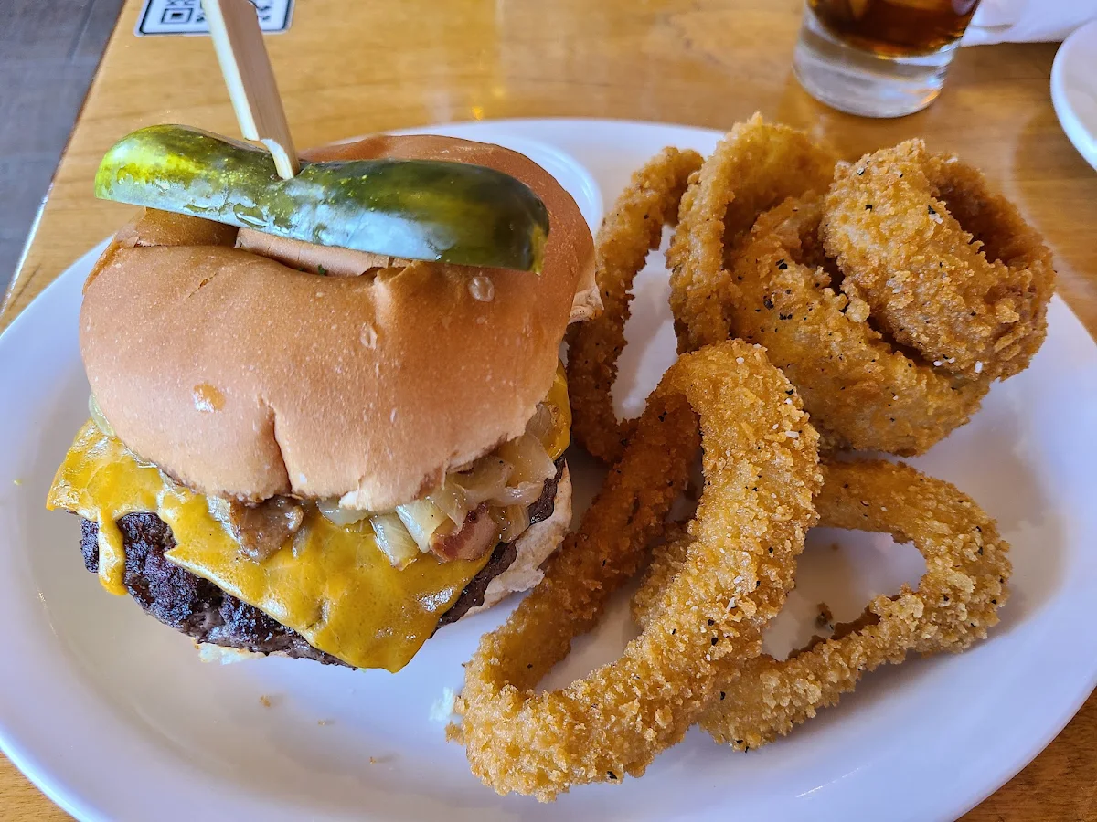 Gun Barrel Burger and Onion Rings
