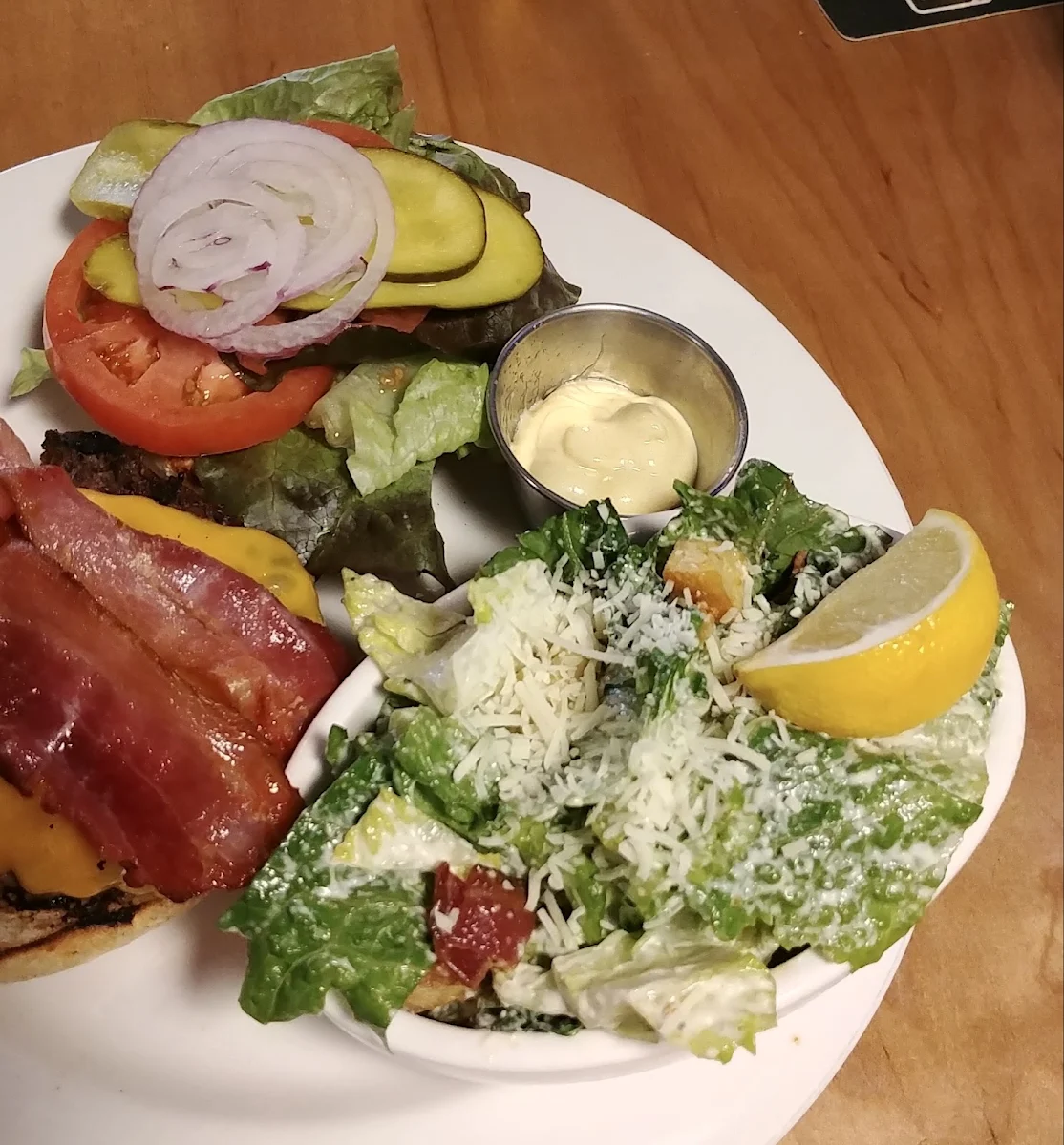 Bacon Cheeseburger with Side Caesar Salad