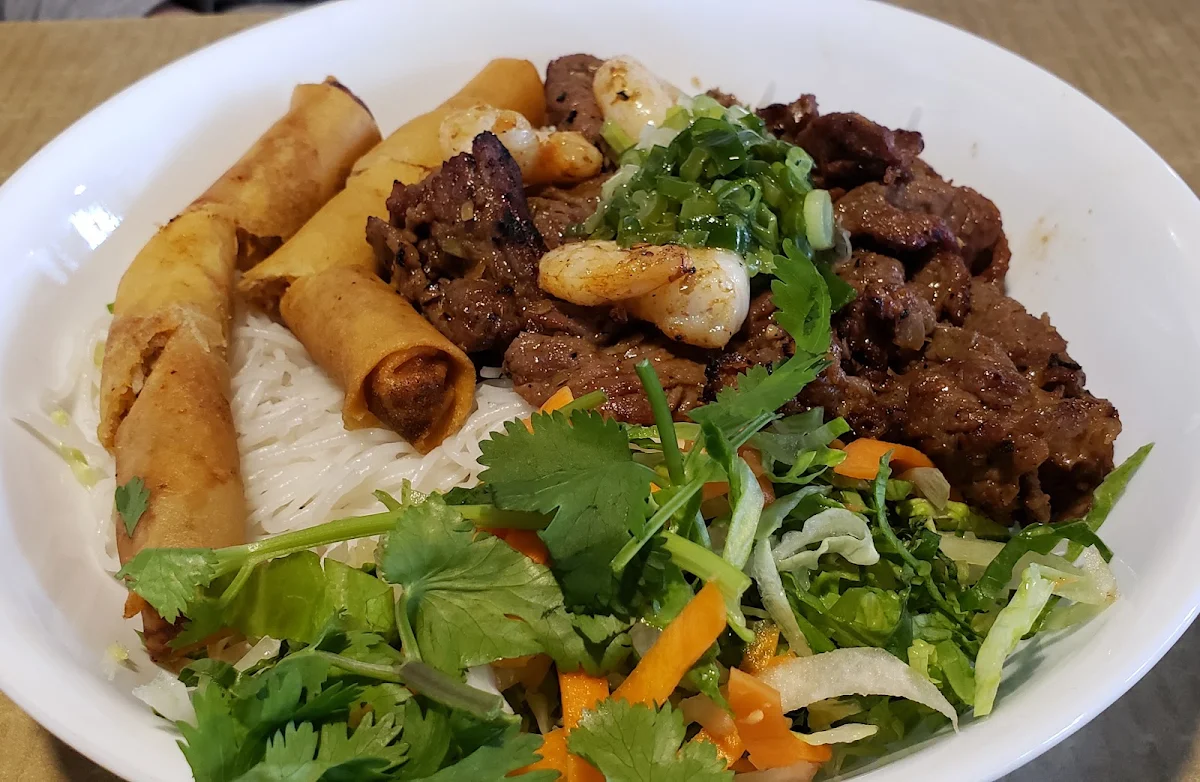 Sate Beef Spring Rolls and Shrimp on Rice Vemicelli