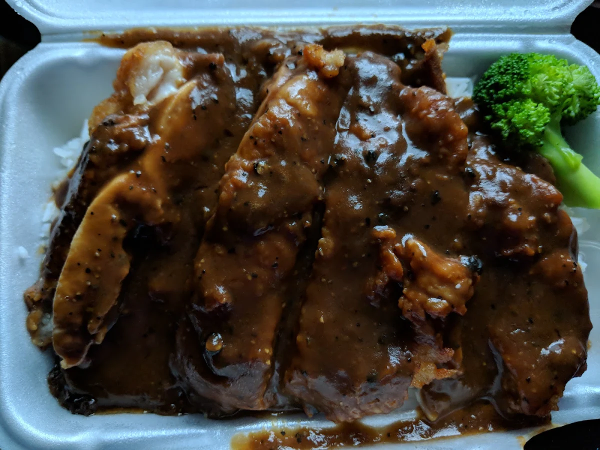 Chicken Steak on Rice and Black Pepper Sauce
