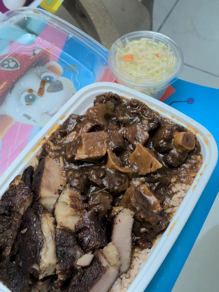 Oxtail with Rice and Peas with Jerk Pork