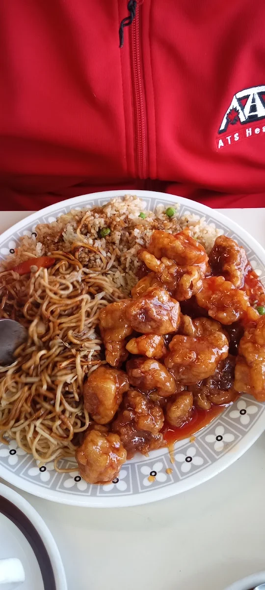 Combination Chicken Chow Mein Fried Rice and Sweet and Sour Boneless Pork