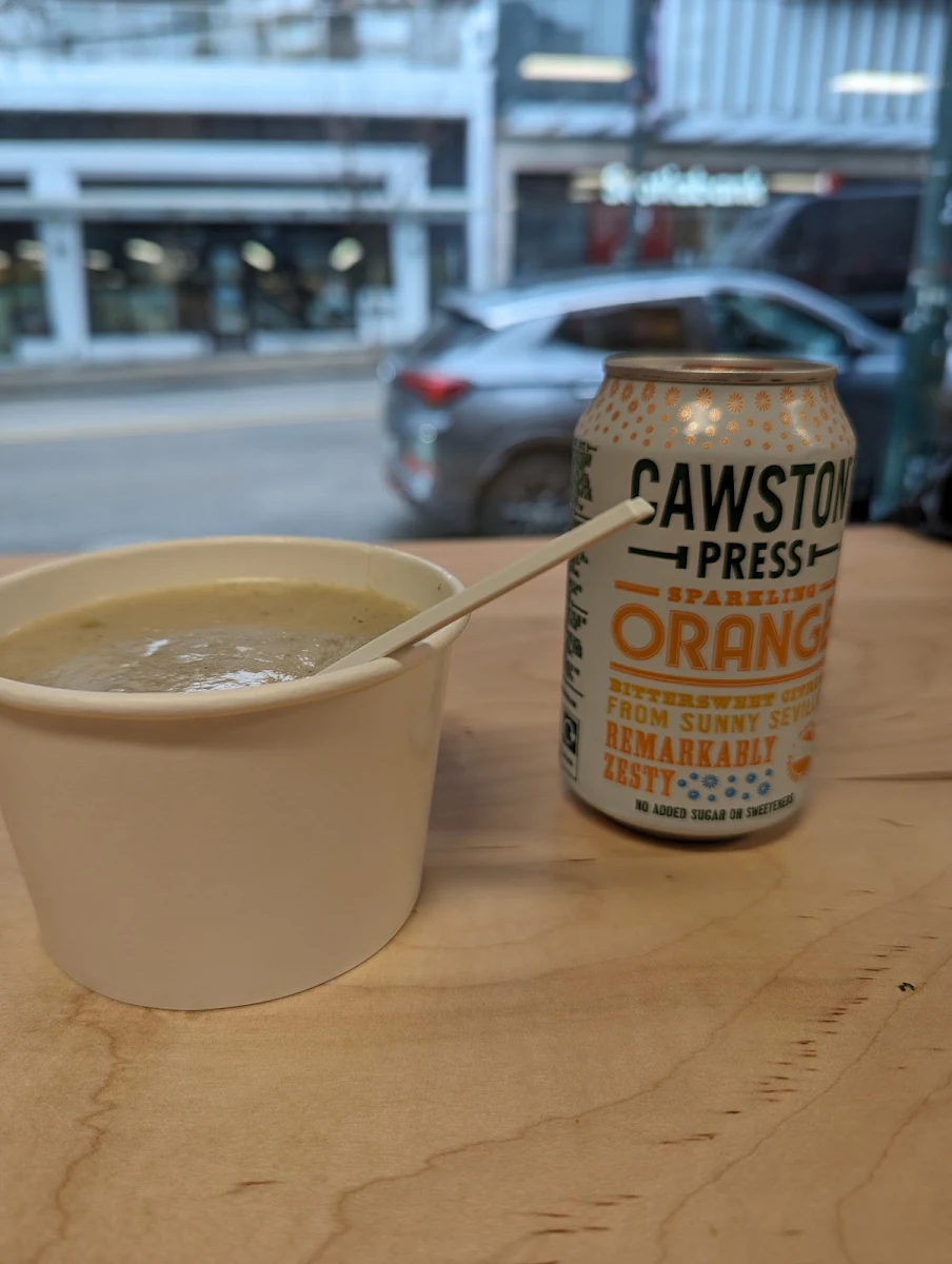 Baked Potato Soup & Cawston Press Orange Drink