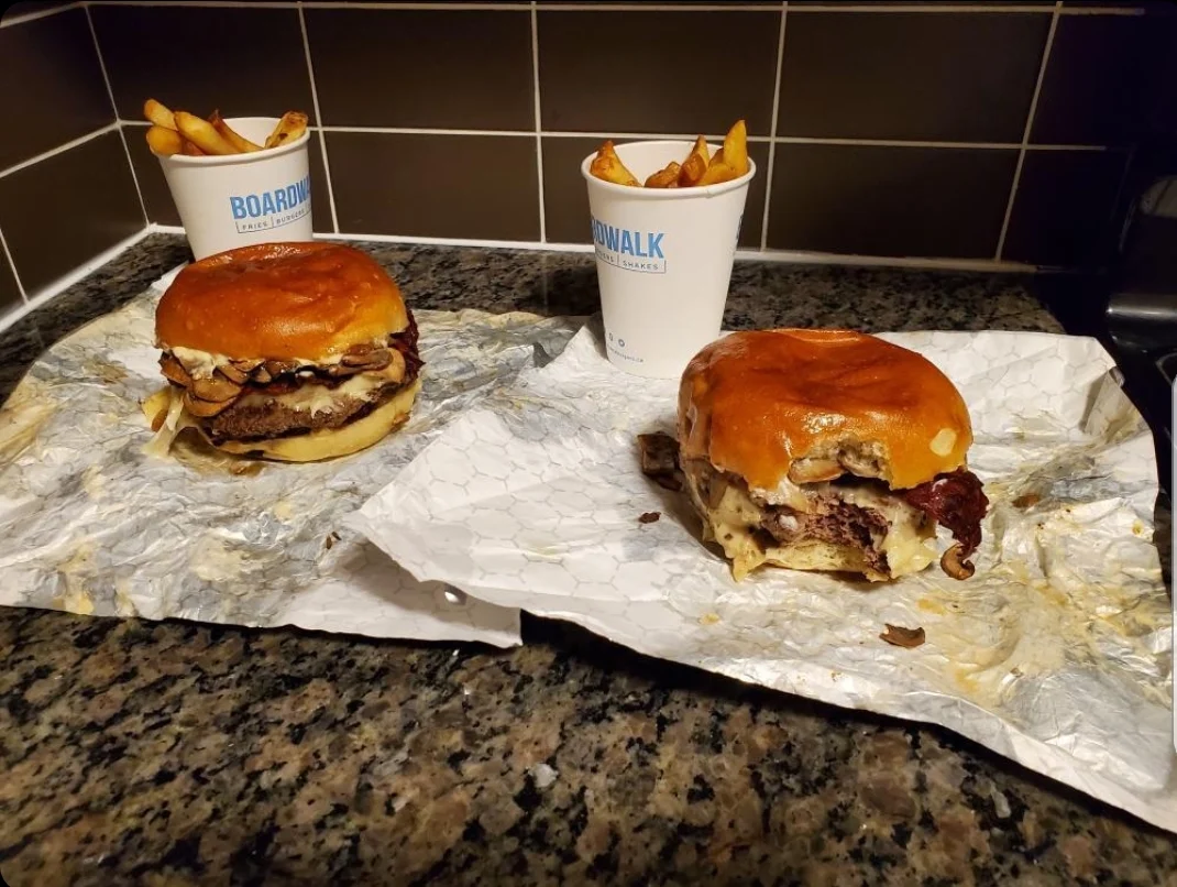 Swiss Mushroom Burger Combo with Extra Cheese and Beef Bacon