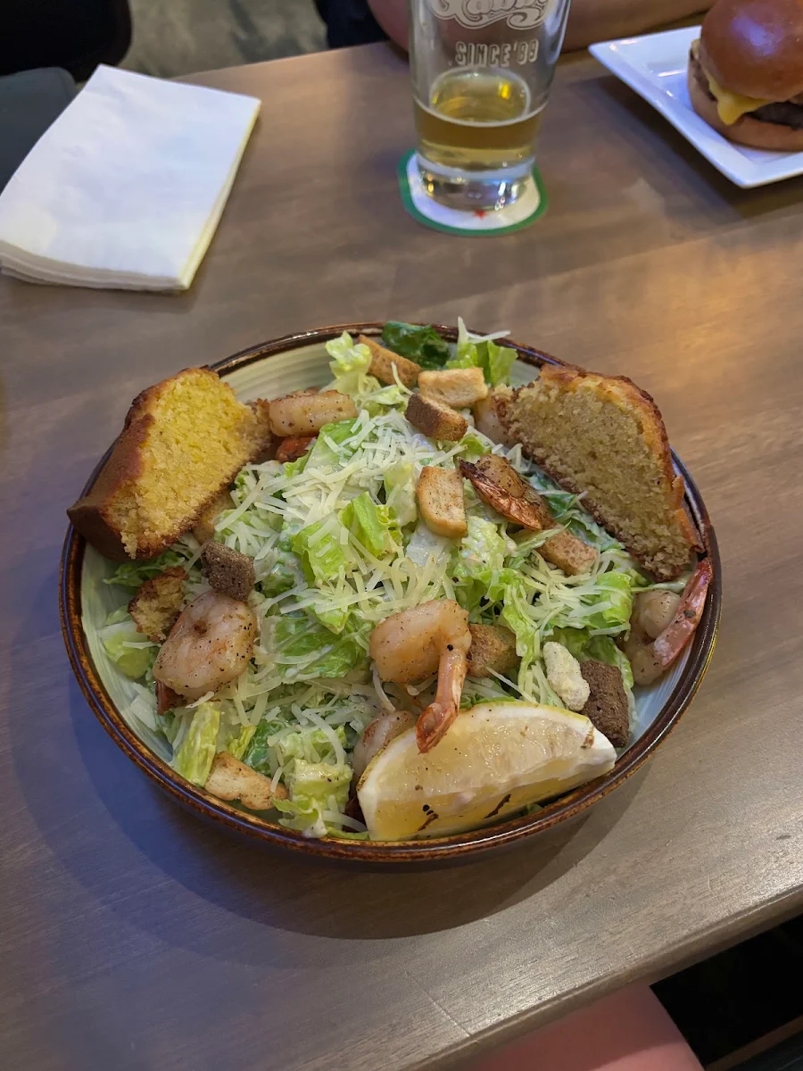 Blackened Shrimp Caesar Salad with Cornbread
