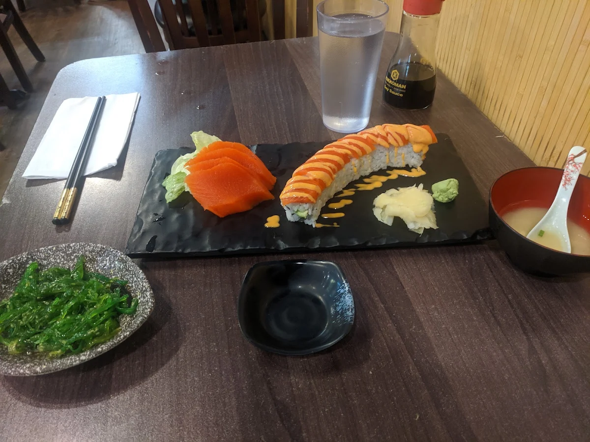 Salmon Sashimi and a Roll
