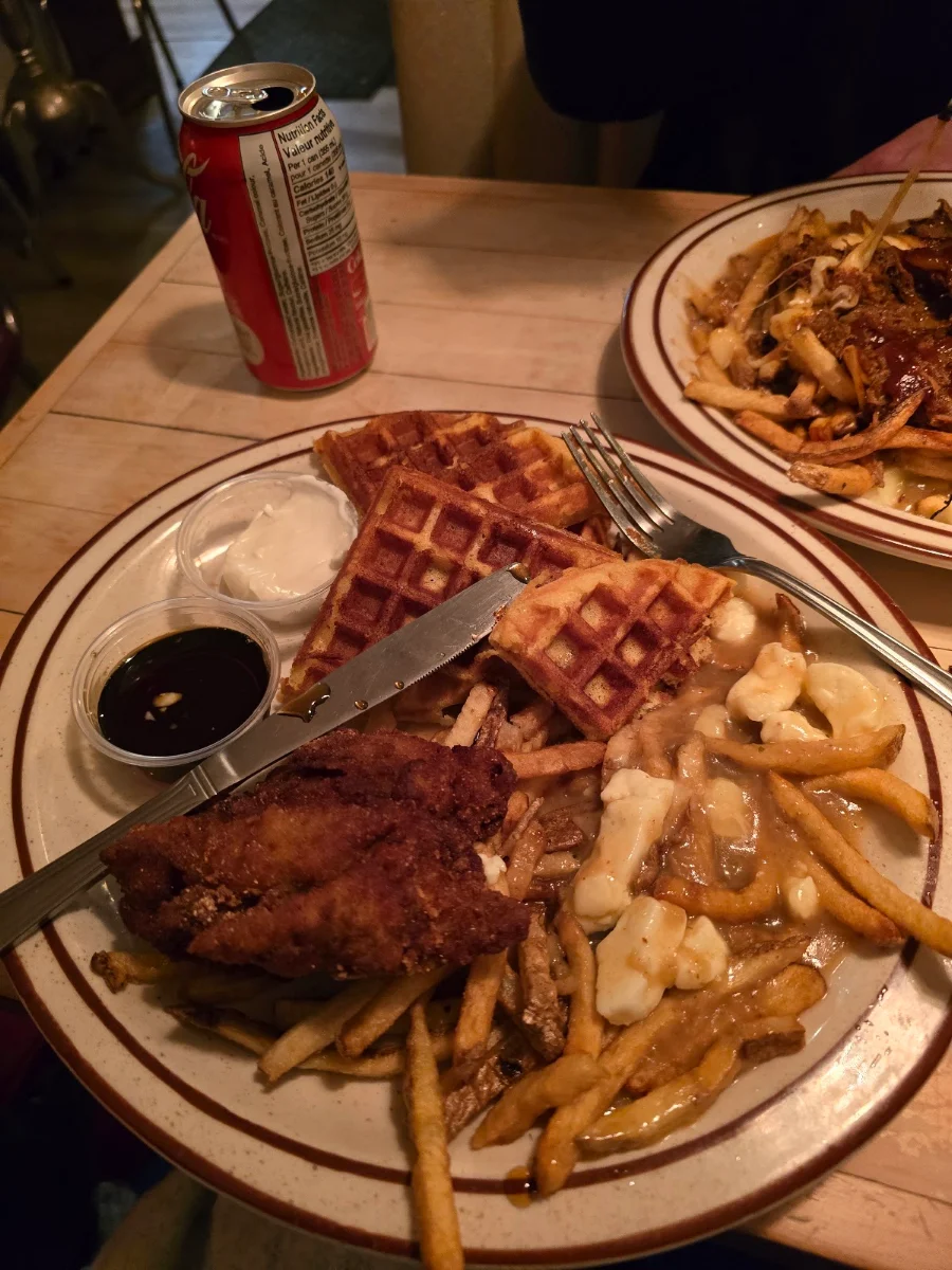 Chicken and Waffles with Side Poutine