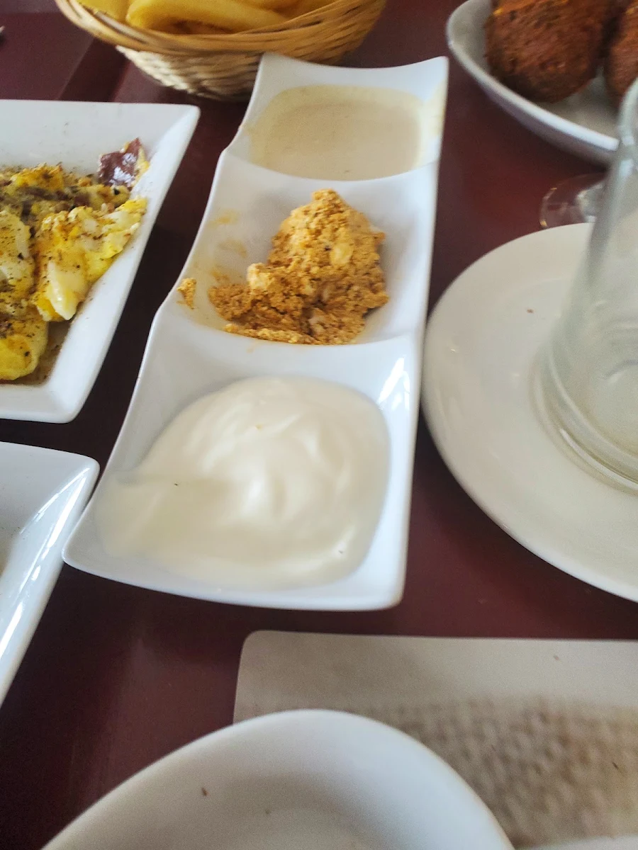 Triple Dipping Sauces Thoumia Old Cheese and Tahina
