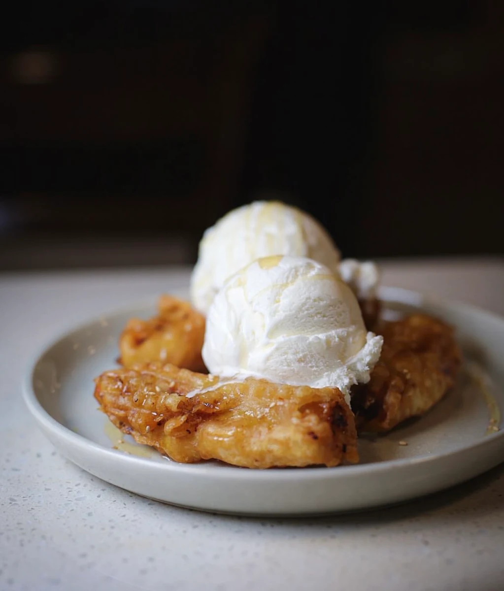 Fried Bananas with Honey Sesame Seeds and Vanilla Ice Cream