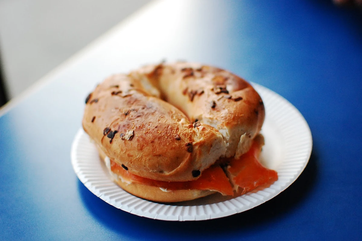 Smoked Salmon and Jalapeño Cream Cheese on Garlic Bagel