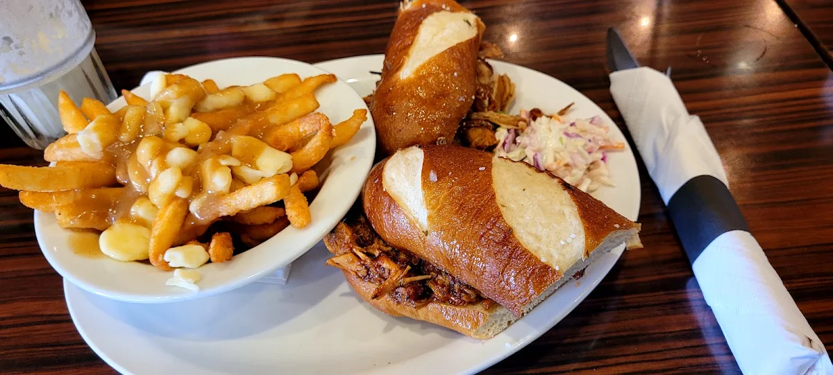 Pulled Pork Sandwich in a Pretzel Bun