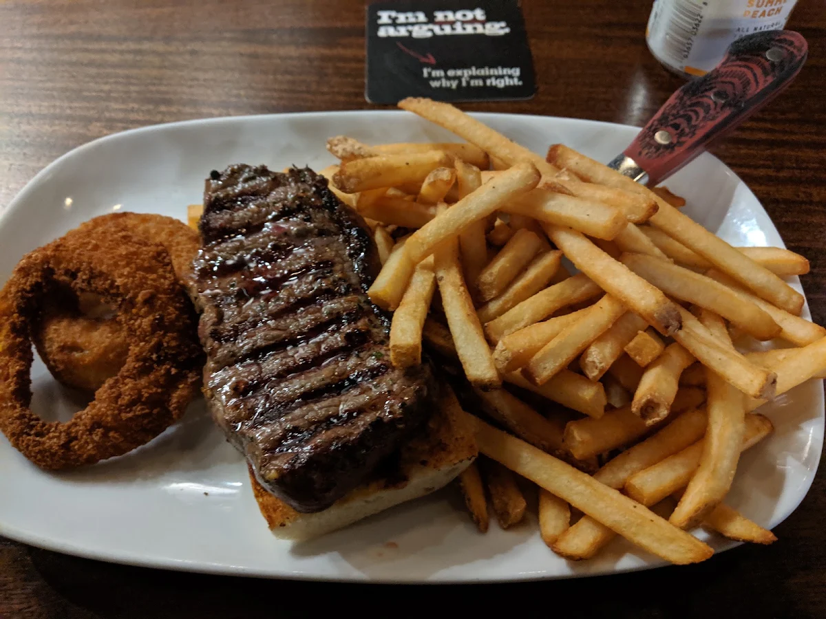 Steak Sandwich Fries and Onion Rings