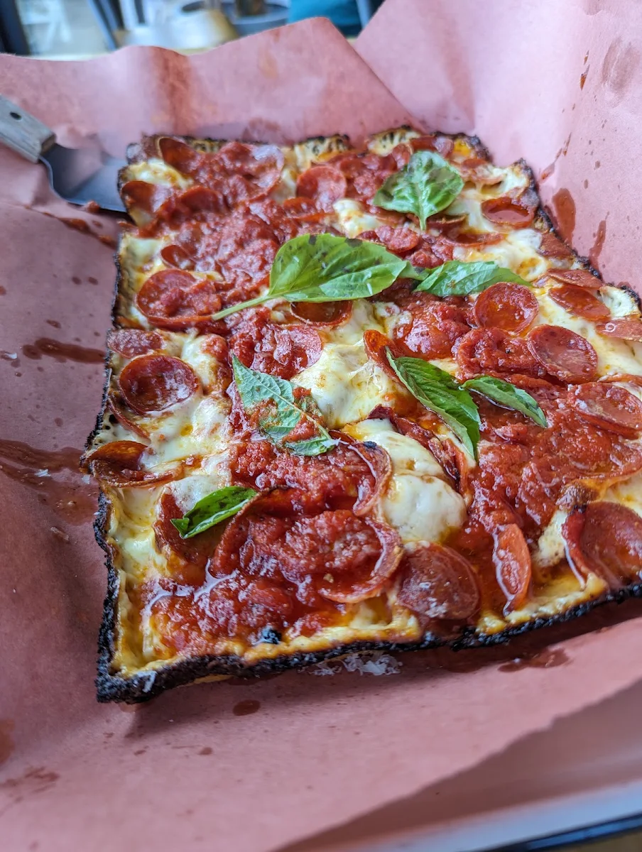Detroit Style Pepperoni Pizza with Hot Honey