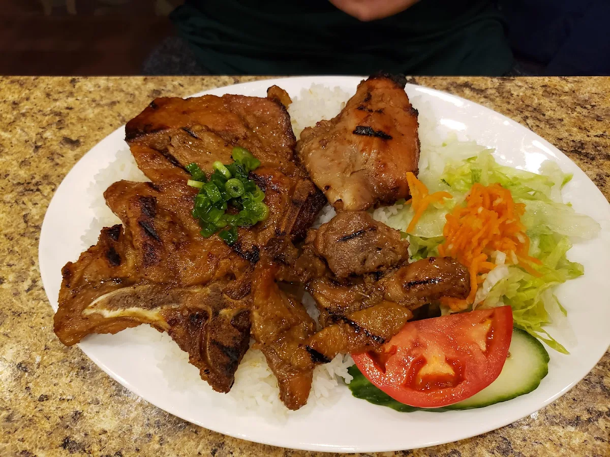 Chicken and Grilled Pork Chop on Rice
