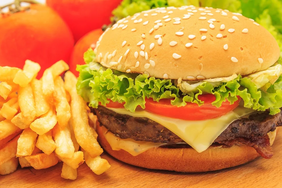 American Cheeseburger with French Fries