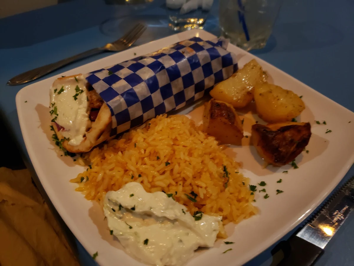Souvlaki Chicken Wrap with Rice and Potatoes
