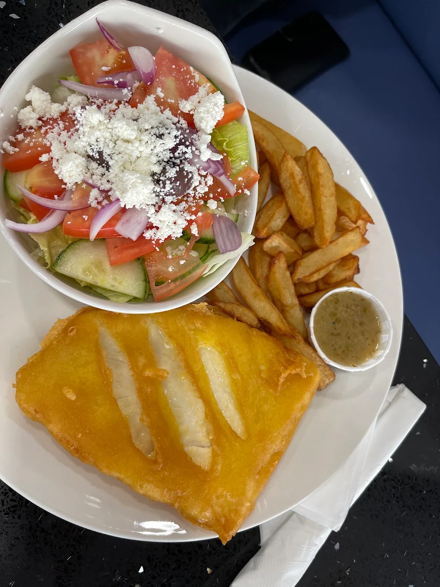 Deep Fried Cod with Greek Salad