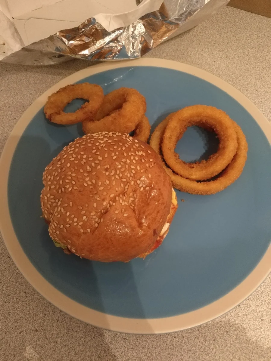 Bacon and Cheese Burger Combo with Onion Rings