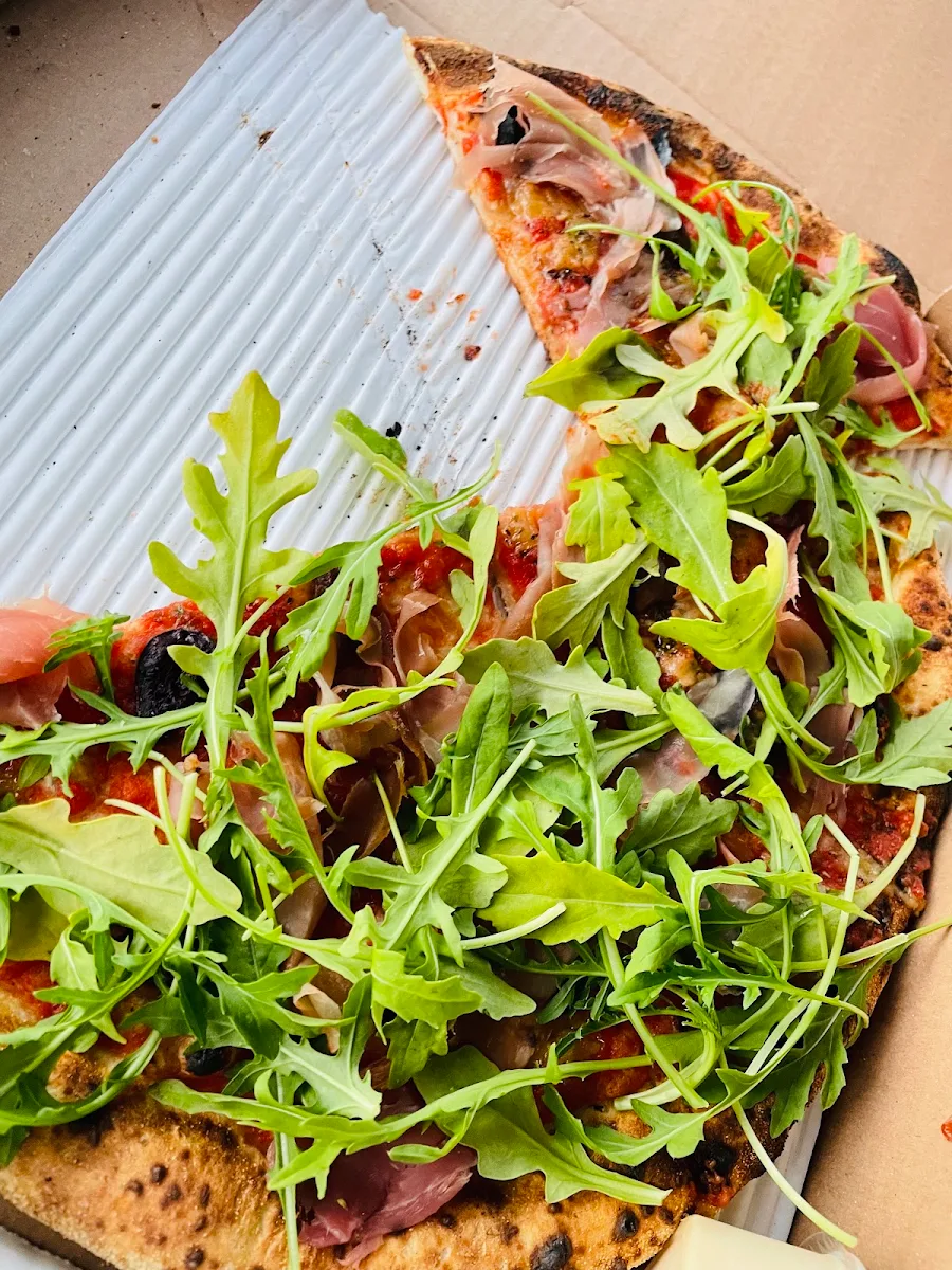 Prosciutto and Arugula Pizza with Garlic Mayo Dipping Sauce