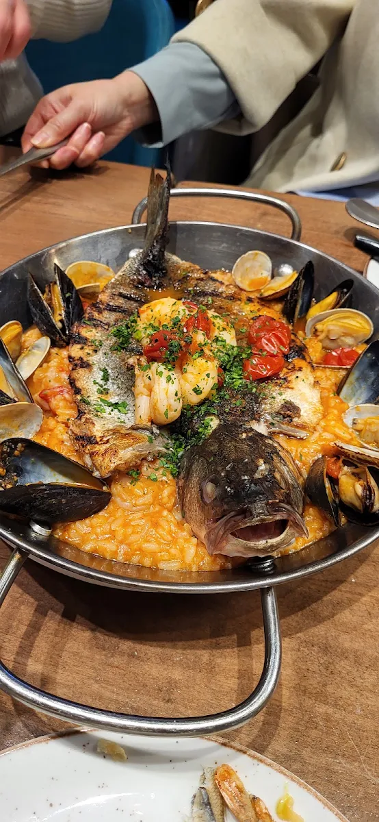 Grilled Adriatic Sea Bass Risotto & Mixed Seafood
